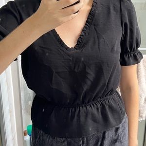Topshop Black Ruffle Peplum Shirt